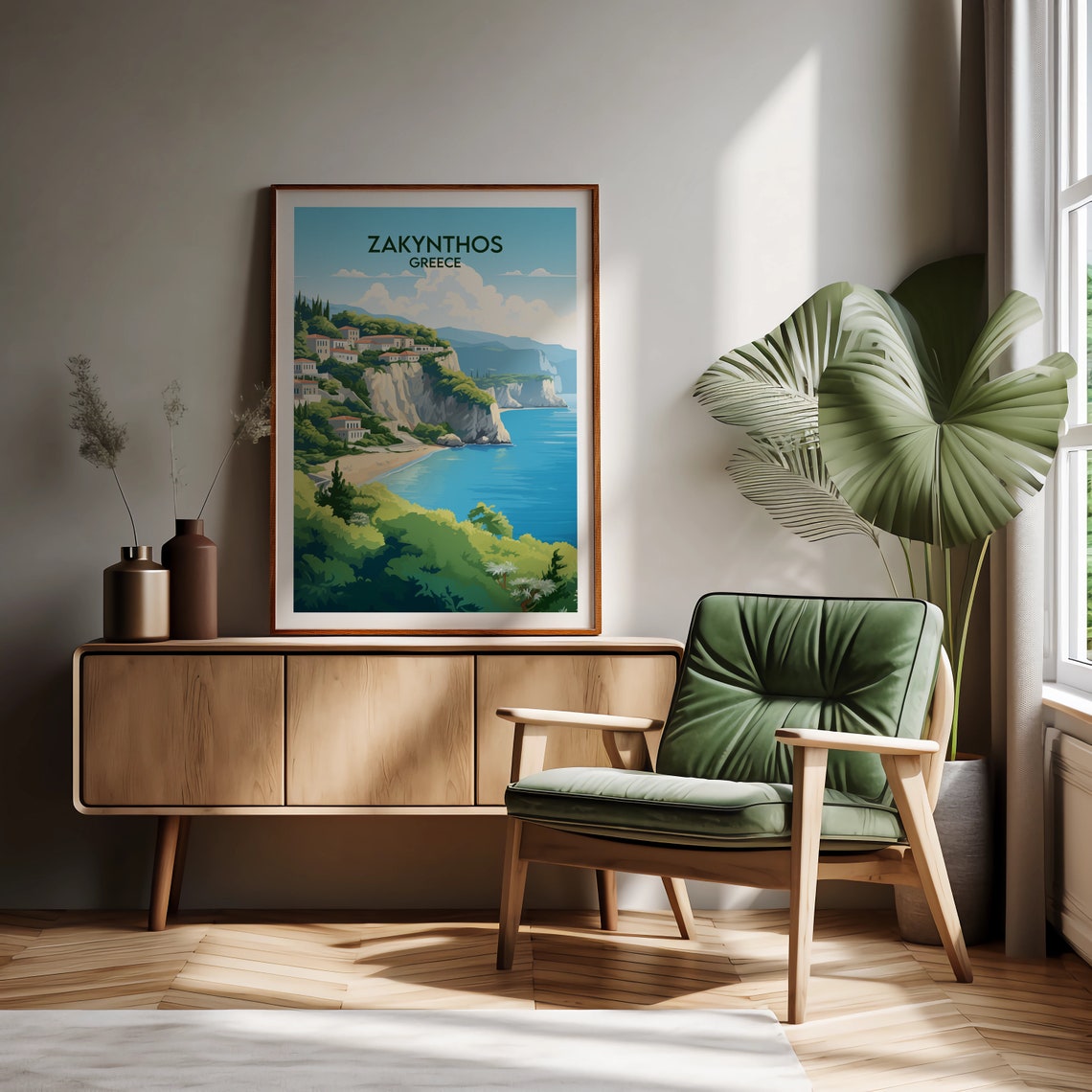 Zakynthos Greece Cliffs Sea View Hillside Village Travel Poster - Image 2