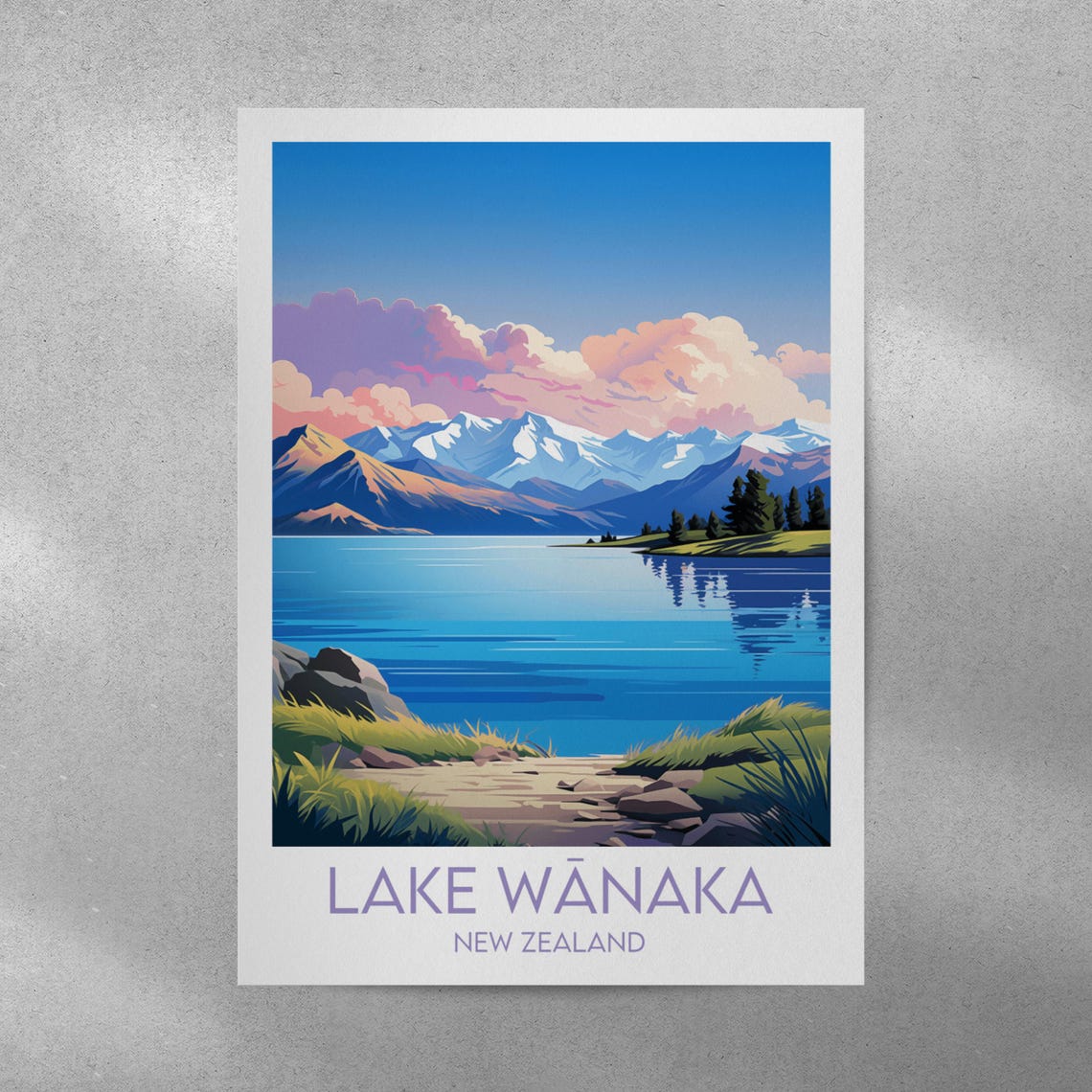 Lake Wānaka New Zealand Turquoise Lake Vintage Travel Poster - Image 4