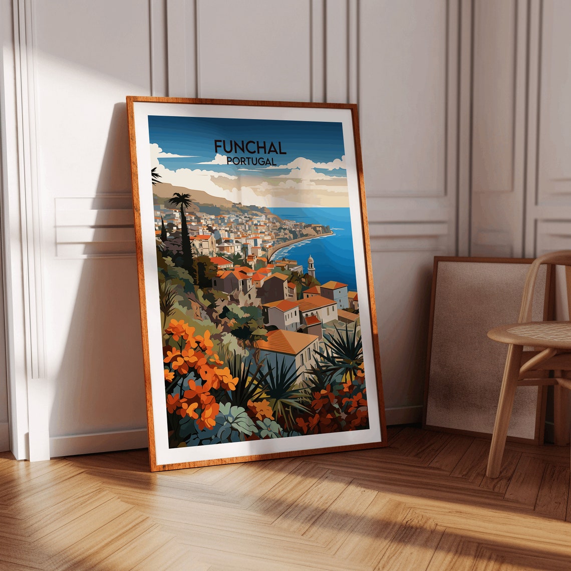 Funchal Portugal Flower Foreground Bay Lighthouse Travel Poster - Image 2