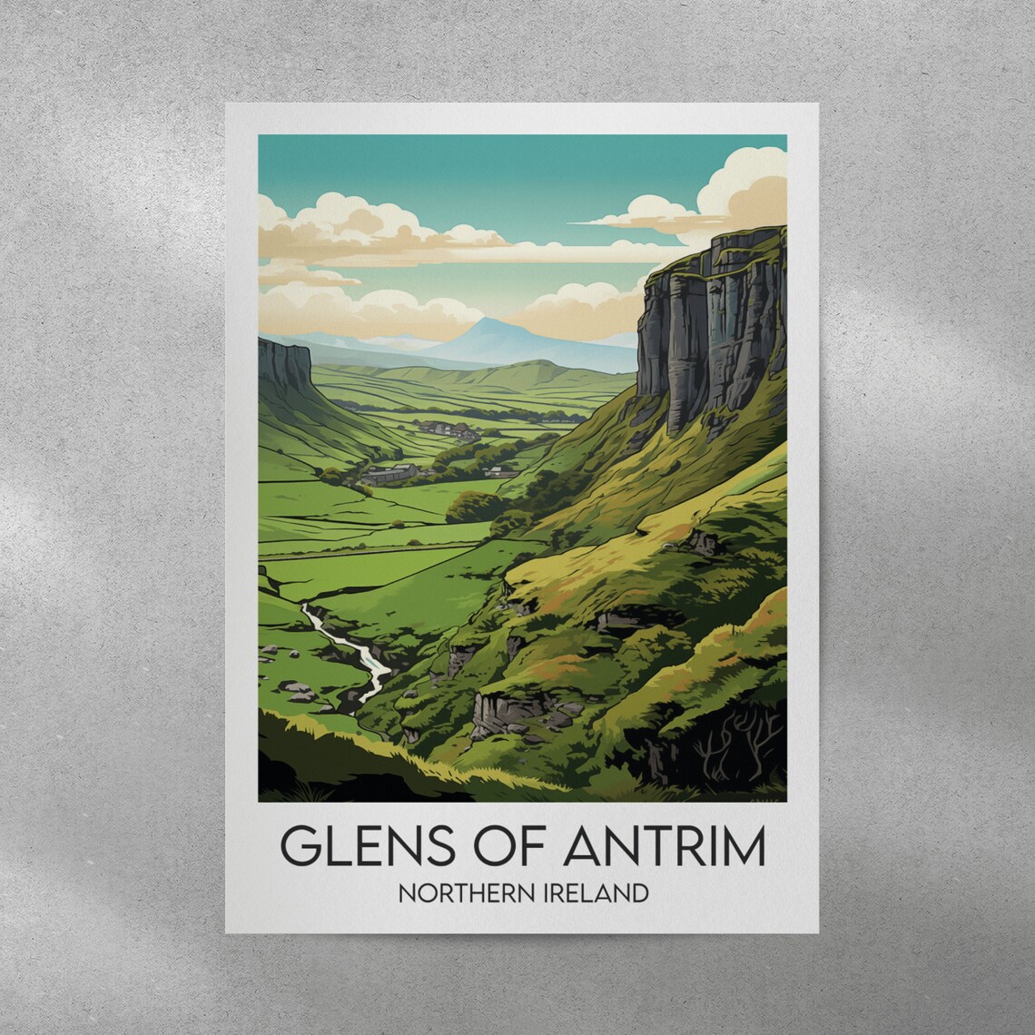 Glens of Antrim Northern Ireland Green Valley River Travel Poster - Image 3