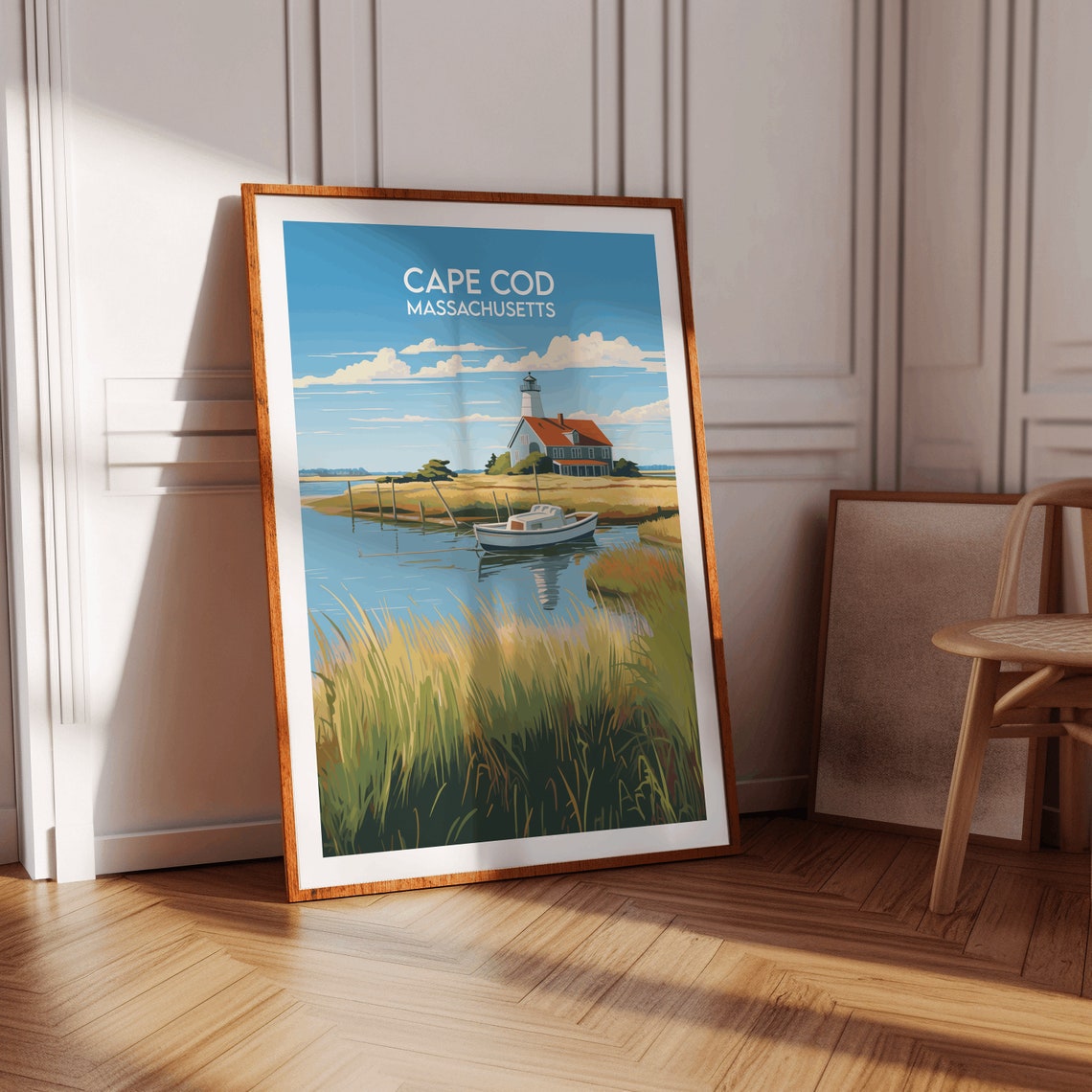 Cape Cod Massachusetts Lighthouse and Boat Marsh Scene Travel Poster - Image 2