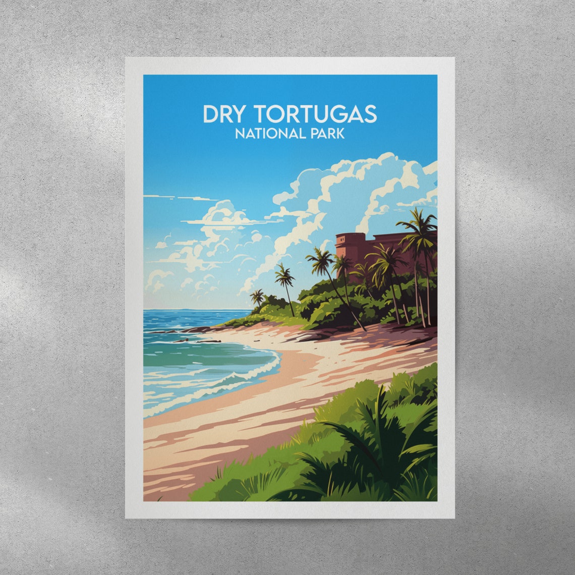 Dry Tortugas National Park Sandy Beach Palm Trees Travel Poster - Image 2