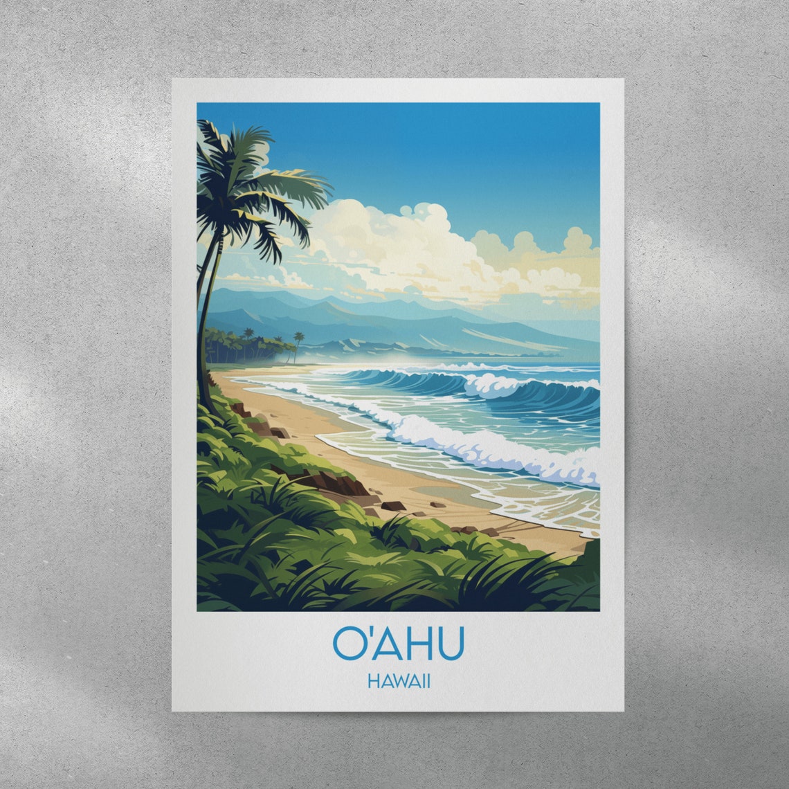 Oahu Hawaii Golden Surf Beach Ocean Waves Retro Travel Poster - Image 2
