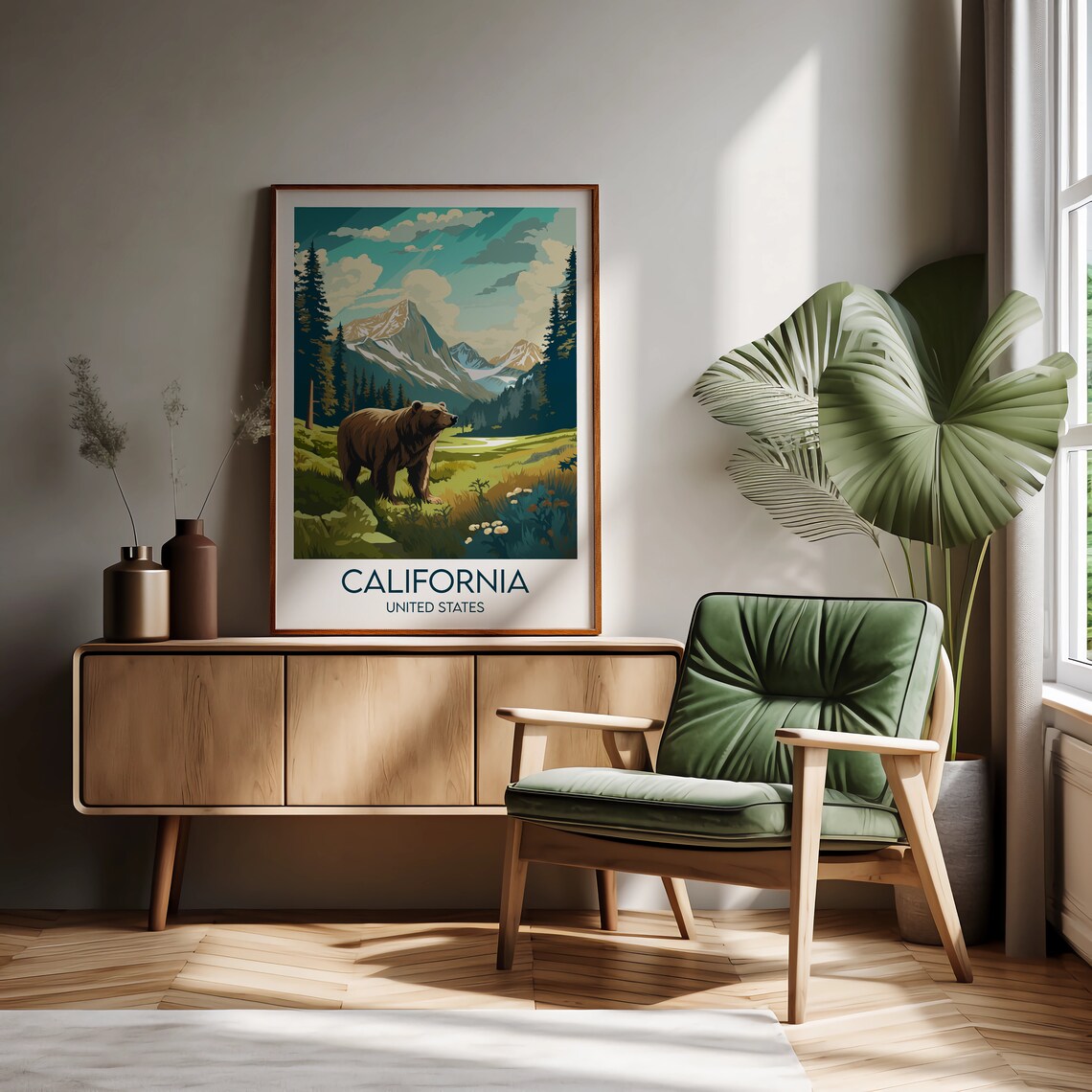 California United States Vintage Travel Illustration Brown Bear Poster - Image 2