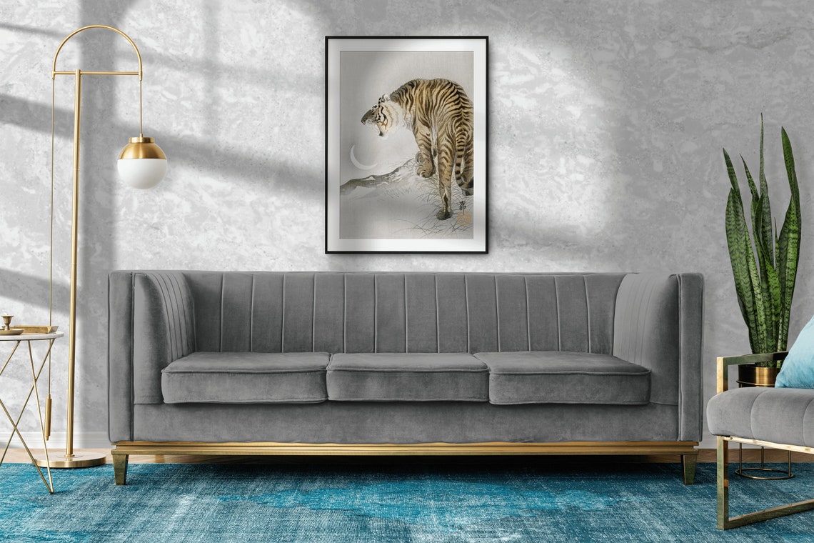 Vintage Japanese Tiger Crescent Moon Minimal Wildlife Art Print - Image 2