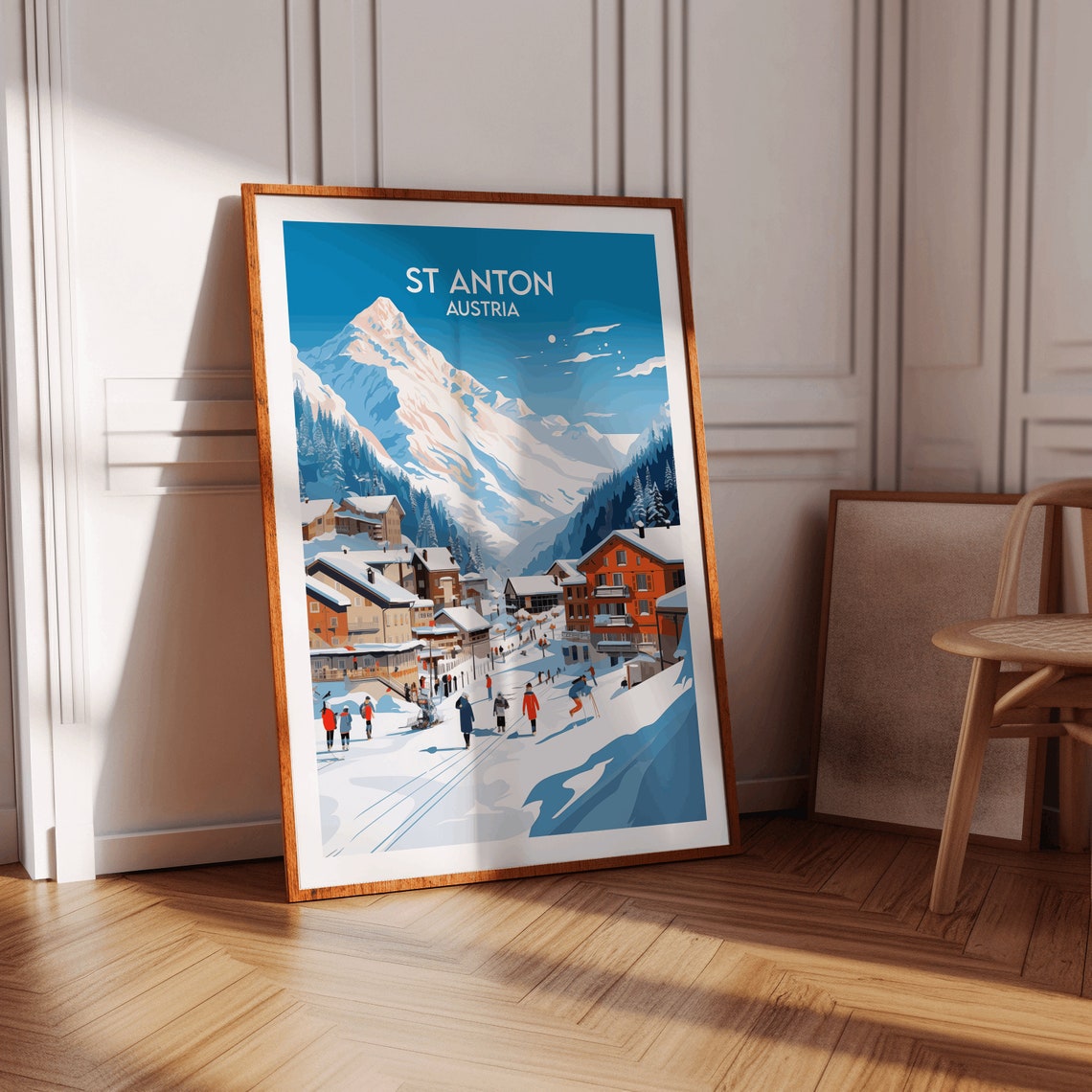 St Anton Austria Snowy Alpine Ski Village Vintage Travel Poster - Image 3