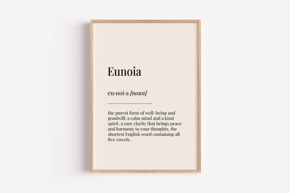Eunoia Definition Print Dictionary Poster Home Wall Art Funny Gift For Him Her
