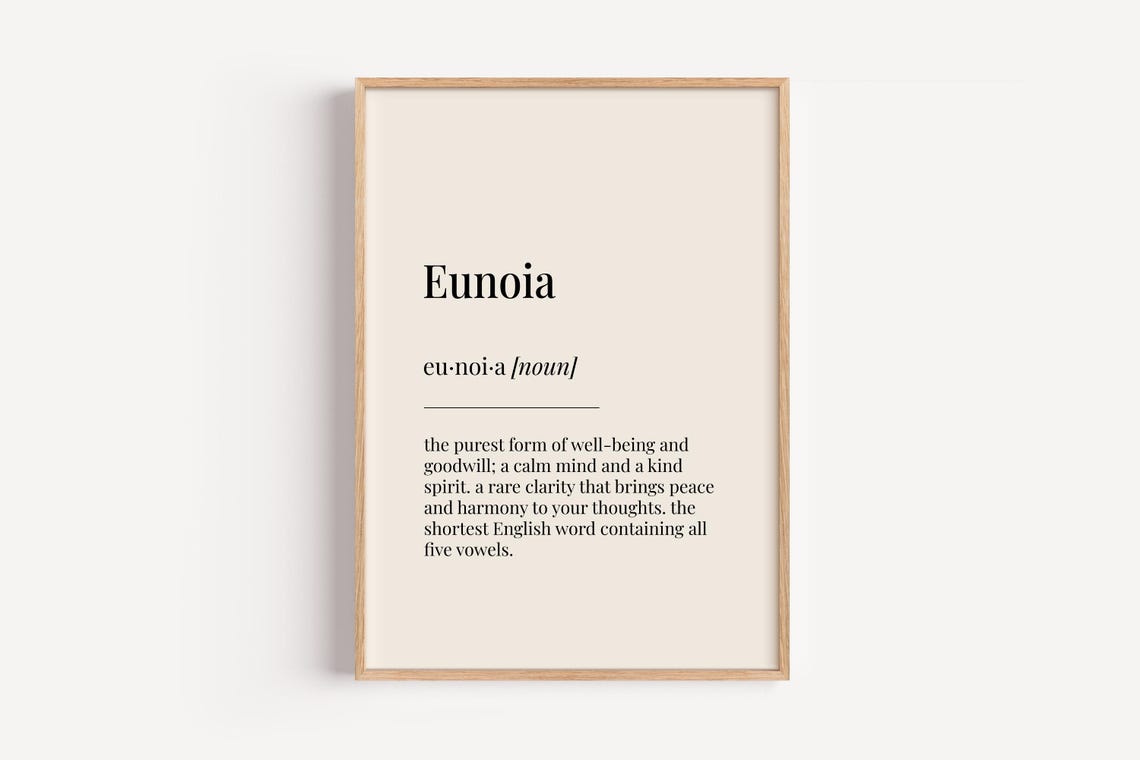 Eunoia Dictionary Definition Calm Wellbeing Minimalist Poster