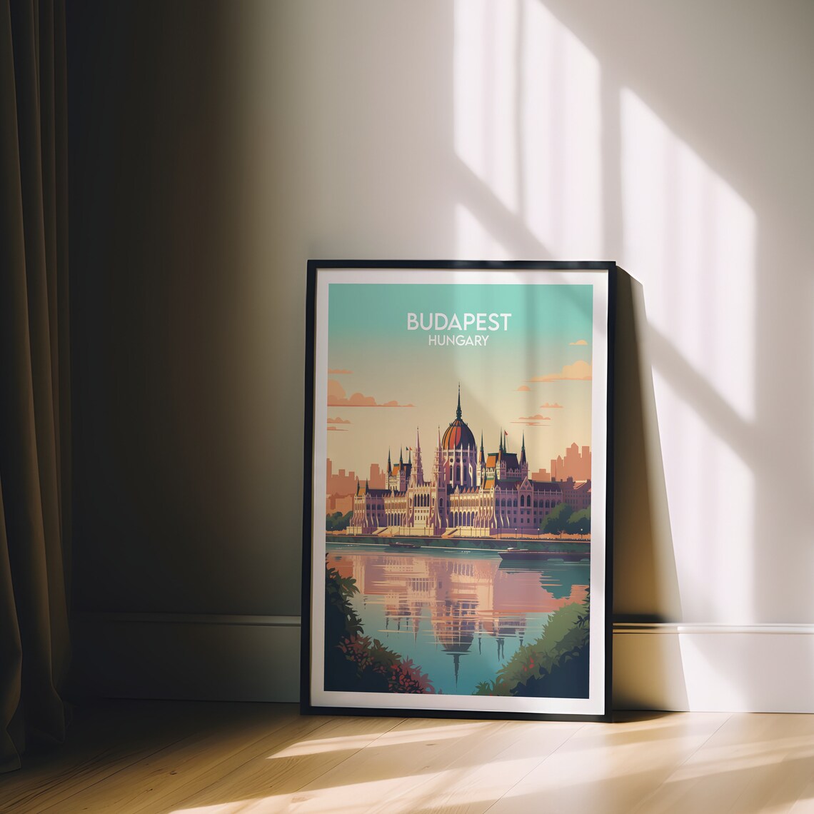 Budapest Hungary Parliament Danube Sunset Vintage Travel Poster - Image 2