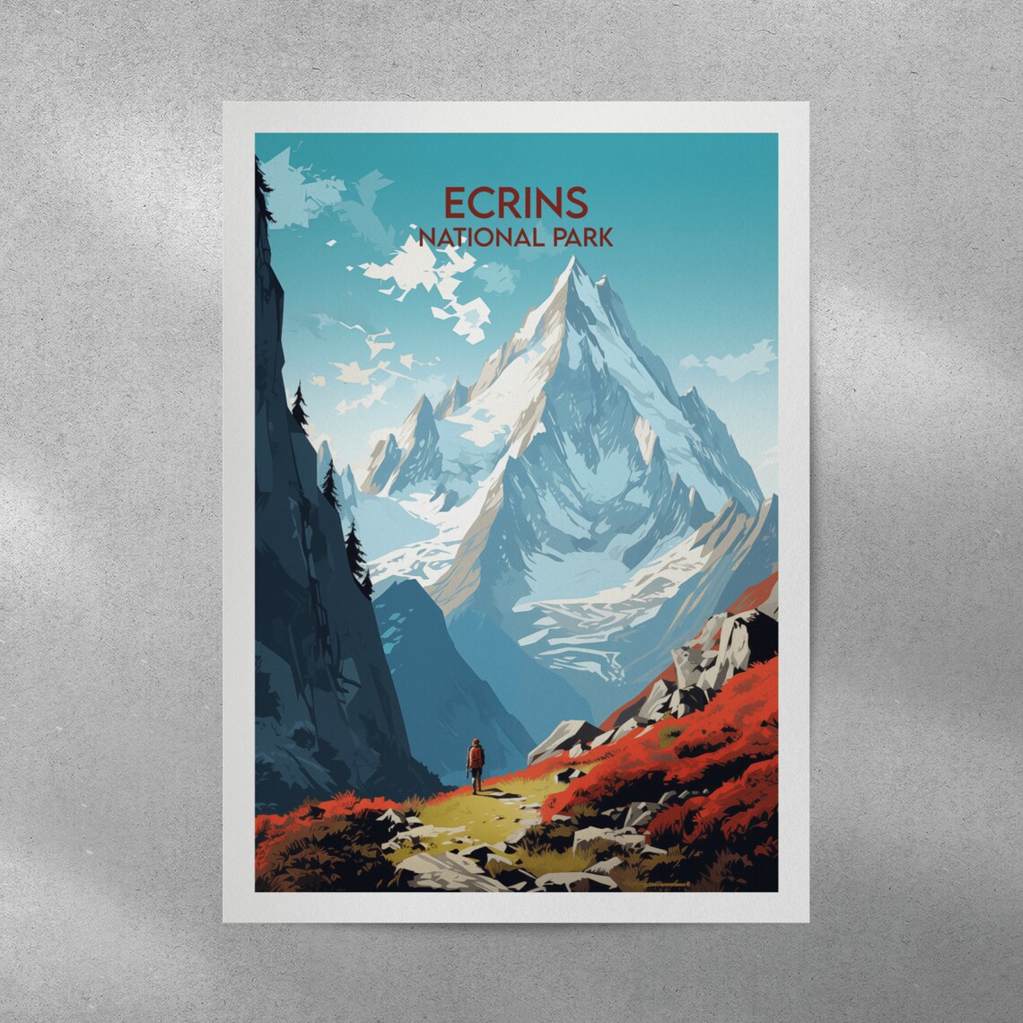 Snowy Ecrins National Park France Alpine Peak Hiker Travel Poster - Image 4