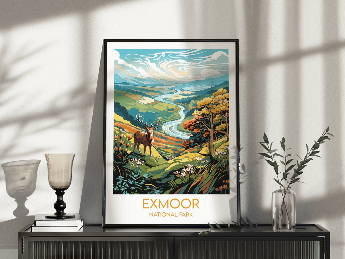 Exmoor National Park Red Deer Stag Valley River Travel Poster - Image 5