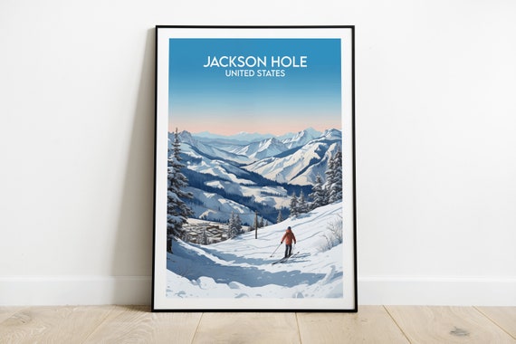 Jackson Hole Travel Print Wyoming Ski Poster Custom Personalised Wedding Birthday Gift