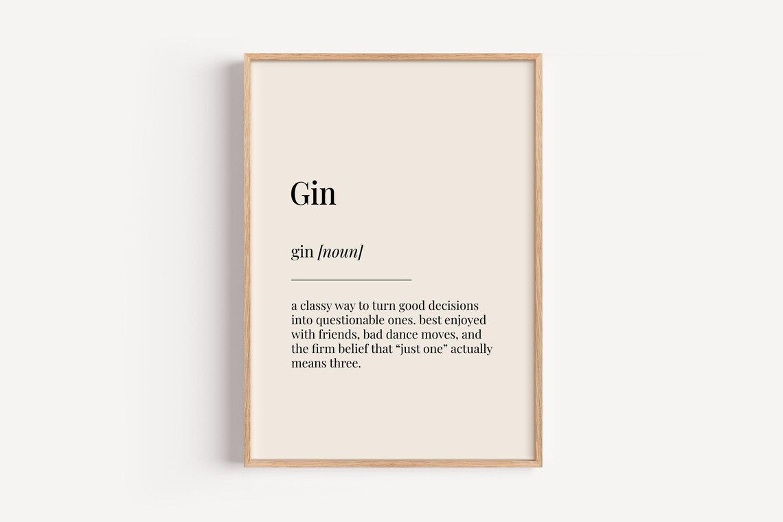 Gin Definition Dictionary Poster, Kitchen Drink Wall Art