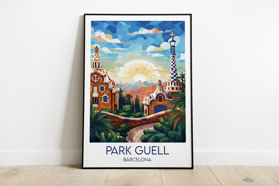 Park Guell Travel Poster, Custom Personalised Gift