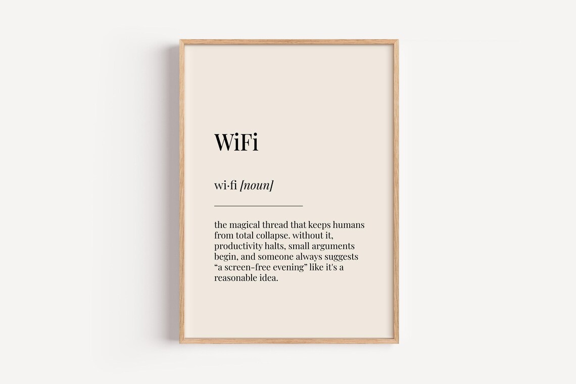 WiFi Definition Dictionary Style Noun Poster Funny Home Office Wall Decor