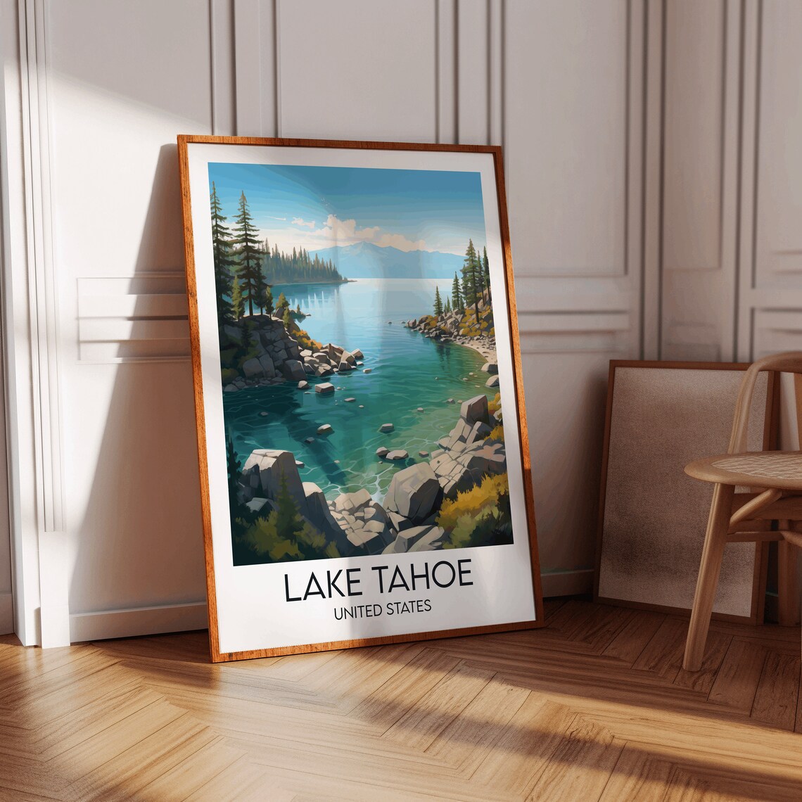 Lake Tahoe Turquoise Rocky Shoreline Scenic Vintage Travel Poster - Image 3