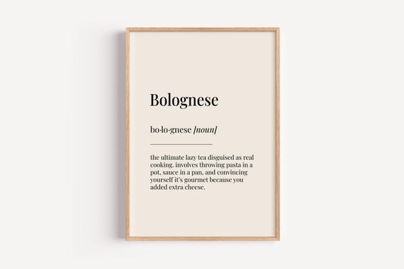 Bolognese Definition Print Dictionary Poster Kitchen Food Wall Art Funny Gift For Him Her