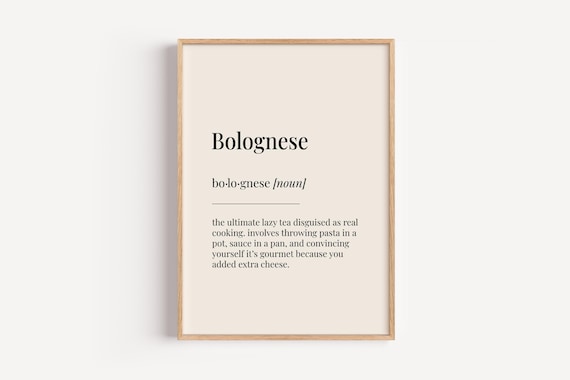 Bolognese Funny Definition Poster Kitchen Dictionary Word Art for Cooks