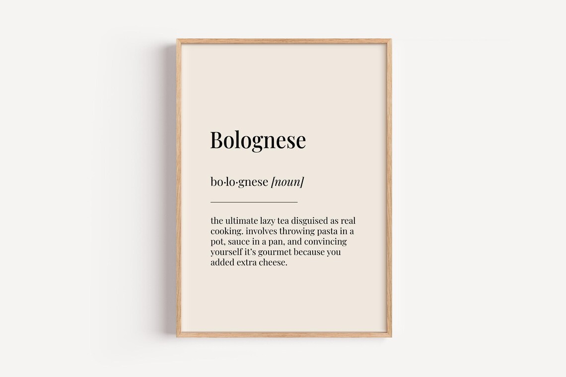 Bolognese Funny Definition Poster Kitchen Dictionary Word Art for Cooks