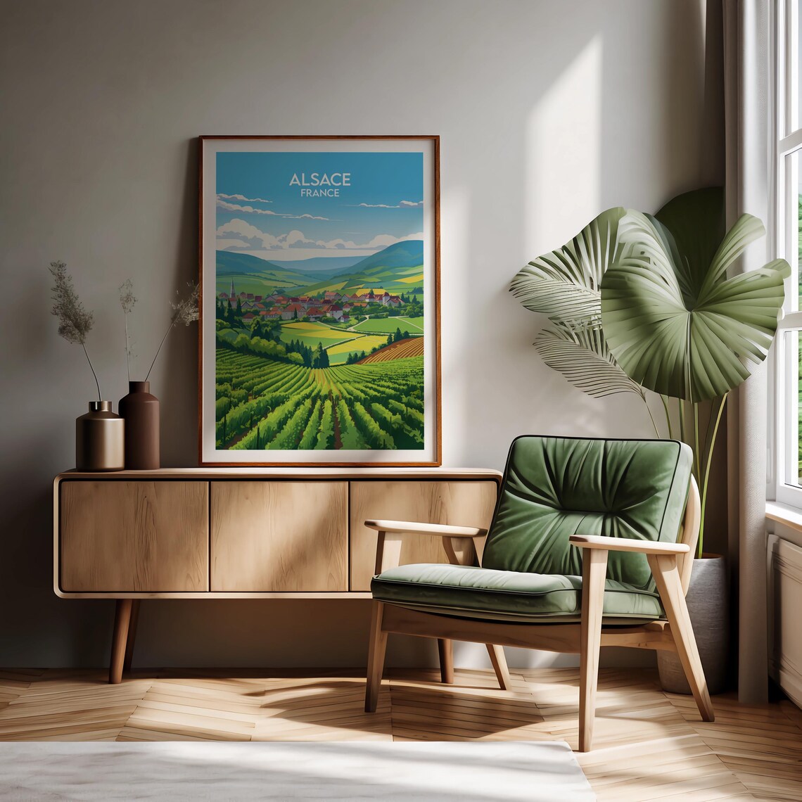 Alsace France Vineyard Village Rolling Hills Wine Travel Poster - Image 2