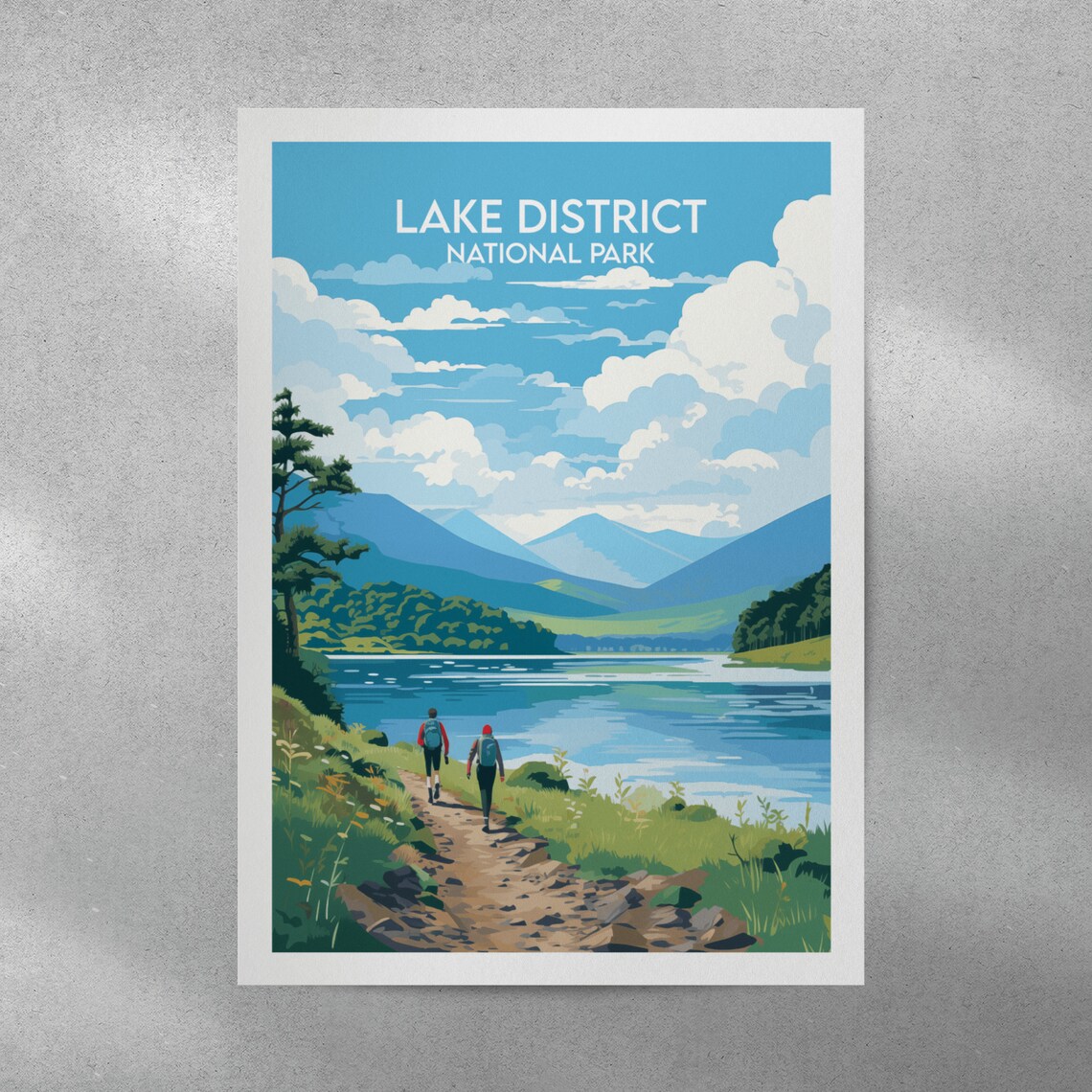 Lake District National Park Hikers Lakeside Vintage Travel Poster - Image 3