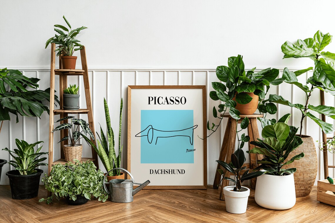 Picasso Dachshund Dog Line Art Drawing Blue Exhibition Poster - Image 4