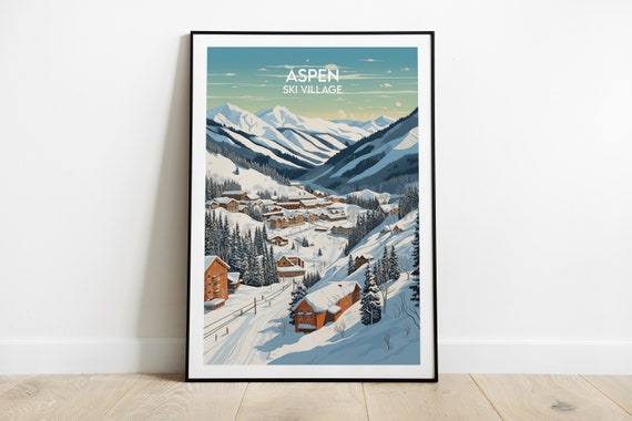 Aspen Ski Village Travel Print United States Poster Custom Personalised Wedding Birthday Gift