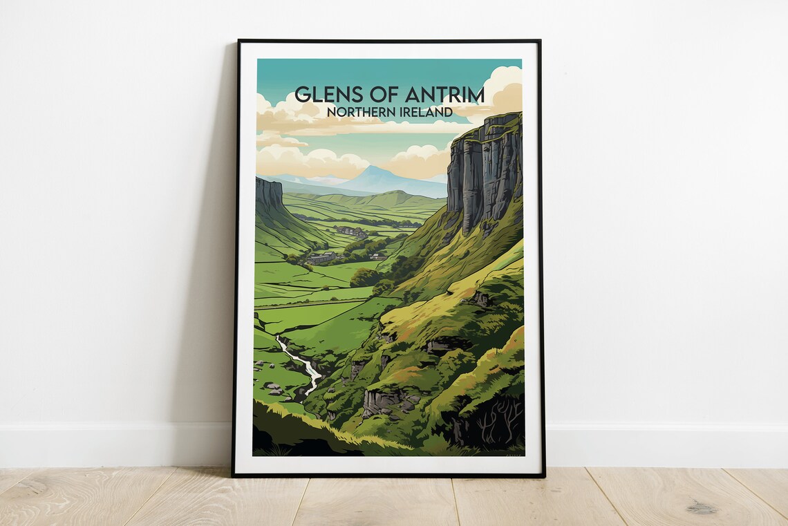 Glens of Antrim Northern Ireland Green Valley Scenic Travel Poster