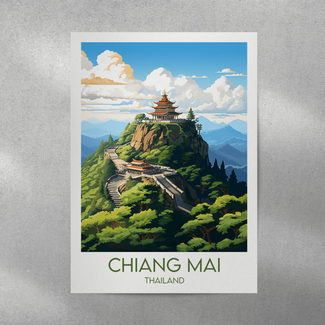 Chiang Mai Thailand Hilltop Temple Mountain View Travel Poster - Image 3
