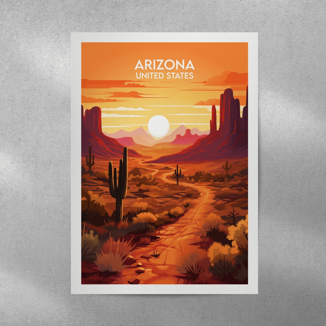 Arizona United States Red Desert Sunset Saguaro Cacti Travel Poster - Image 3