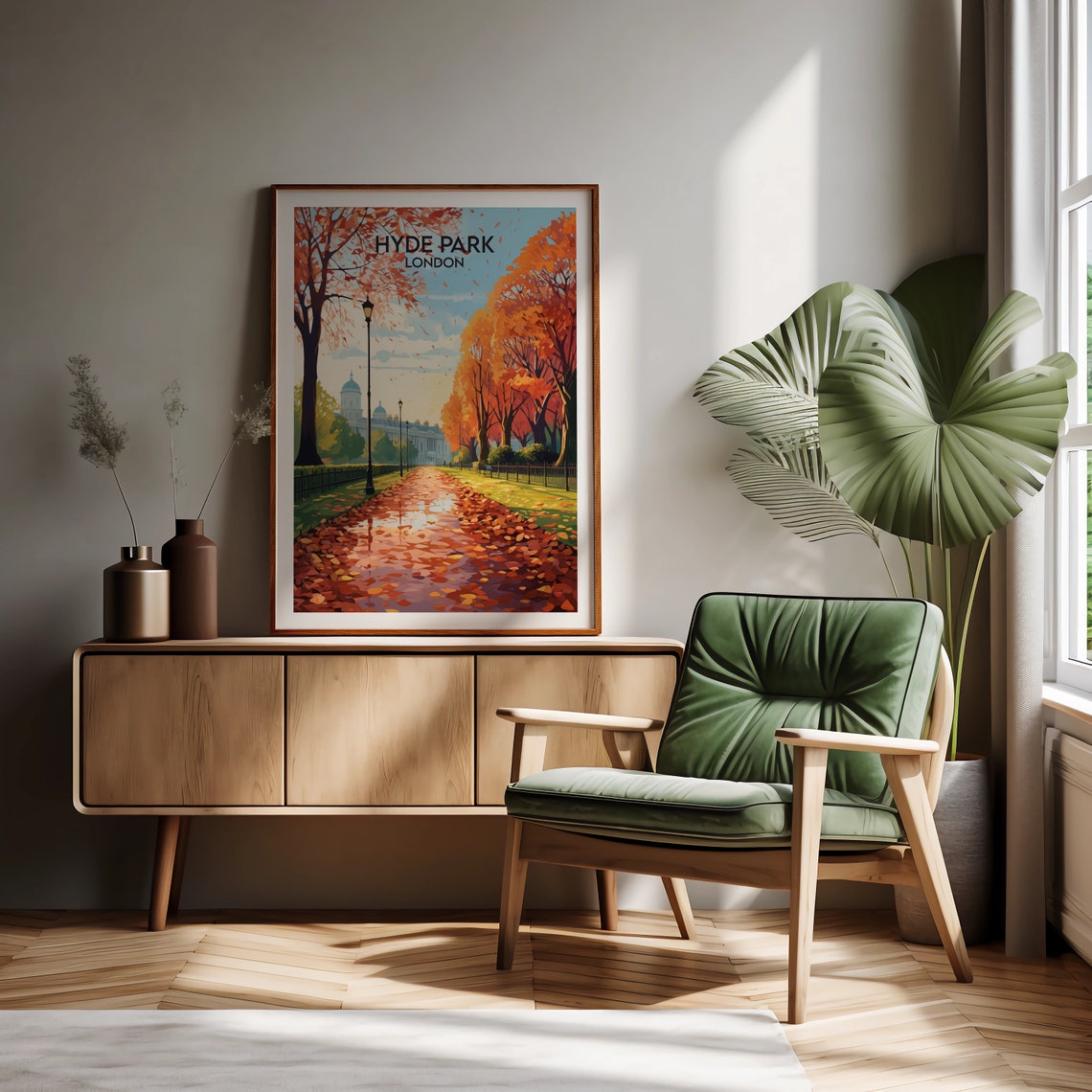 Hyde Park London Autumn Leaves Tree Avenue Vintage Travel Poster - Image 2