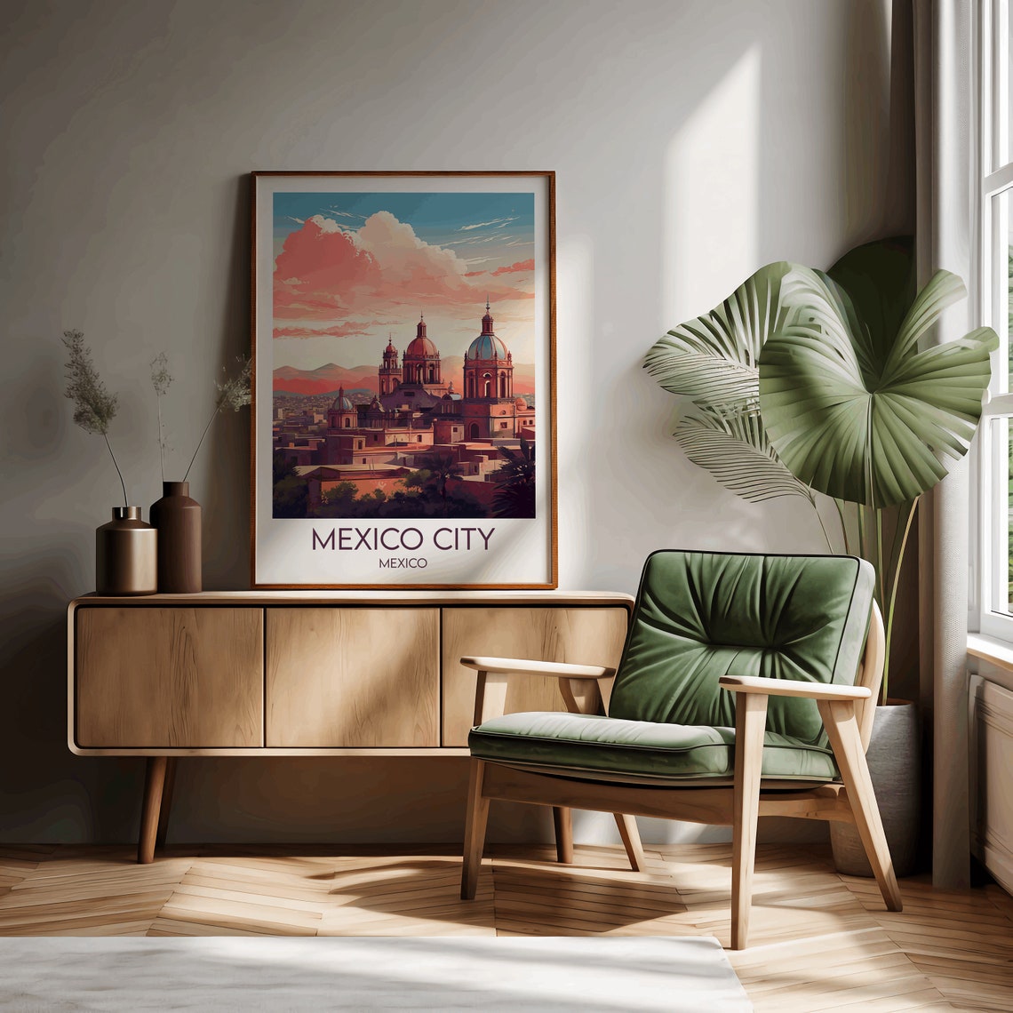 Mexico City Mexico Cathedral Sunset Skyline Travel Poster Art - Image 3