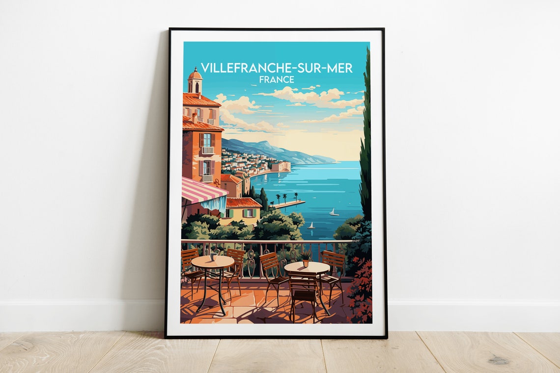 Villefranche-sur-Mer France Terrace Overlooking the Bay Travel Poster