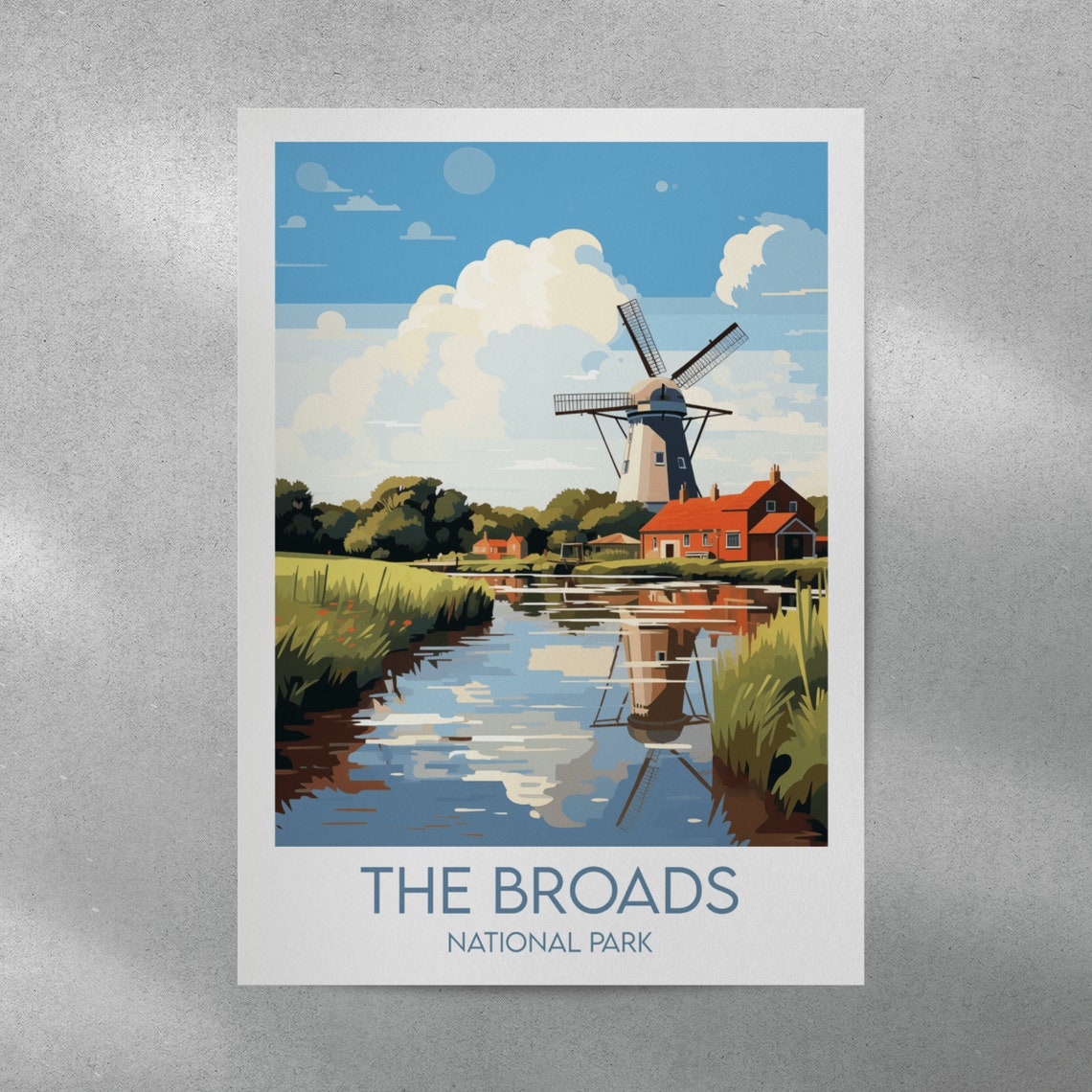 The Broads National Park England Travel Poster Windmill River Artwork - Image 3