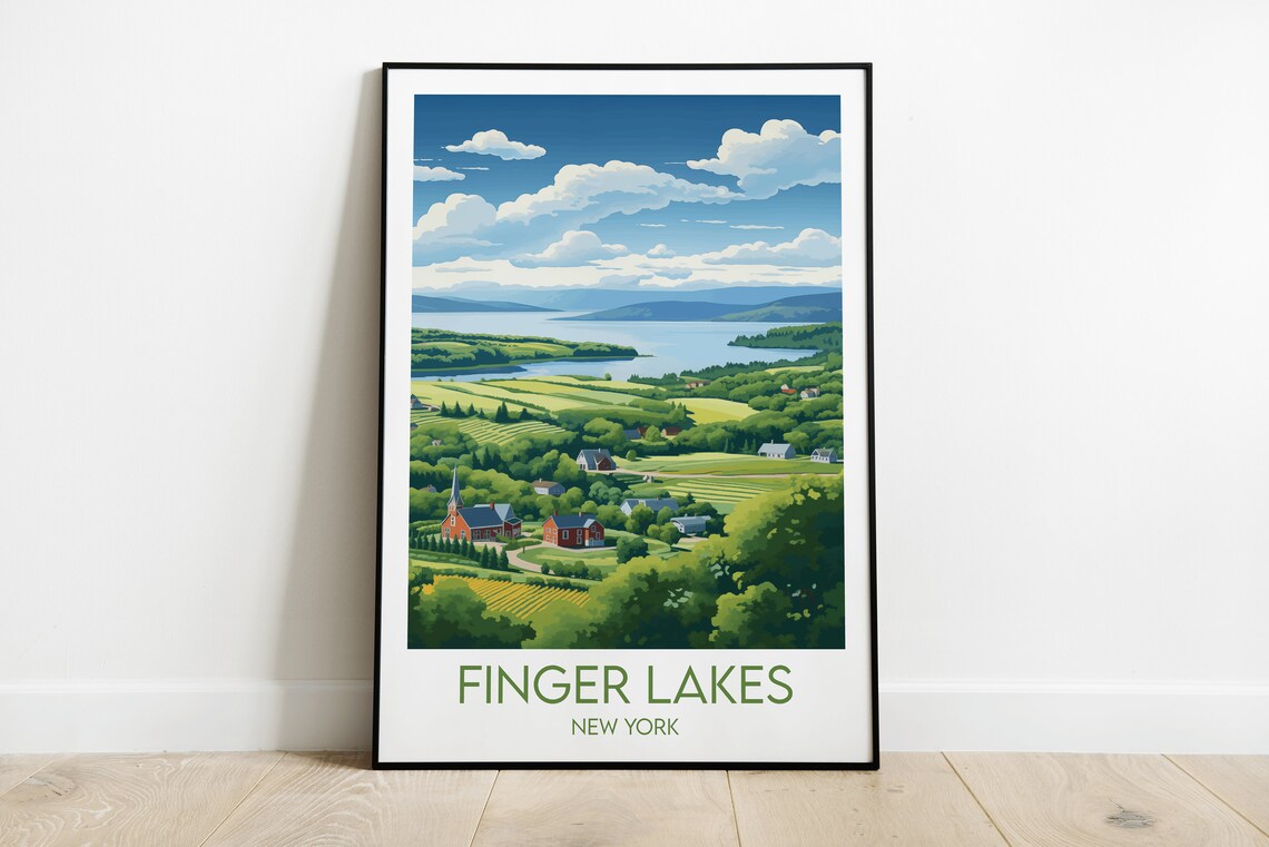 Finger Lakes Travel Poster, New York Custom Print