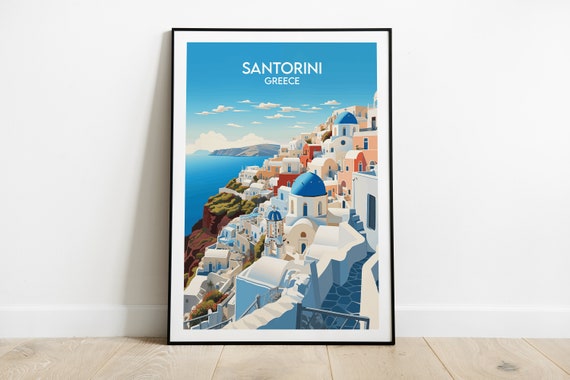 Santorini Travel Poster, Greece Custom Gift Print