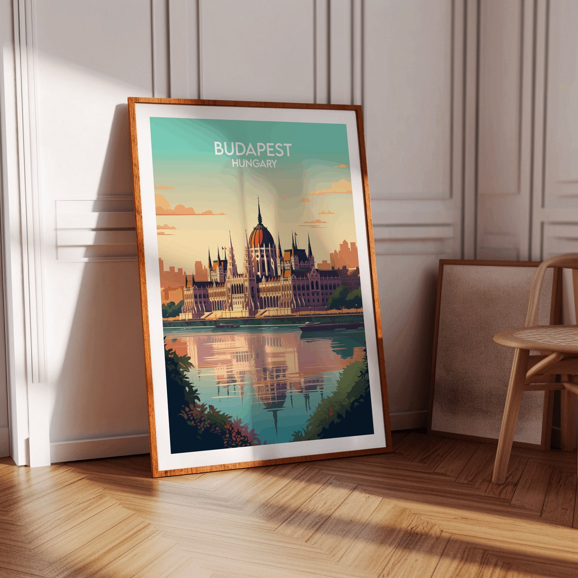 Budapest Hungary Parliament Danube Sunset Vintage Travel Poster - Image 4