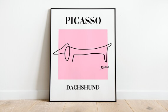 Picasso Dog Dachshund Pink Exhibition Print Line Art Deco Poster A3 A4 A5 Vintage Minimalist Drawing Gift Home Decor Giclee