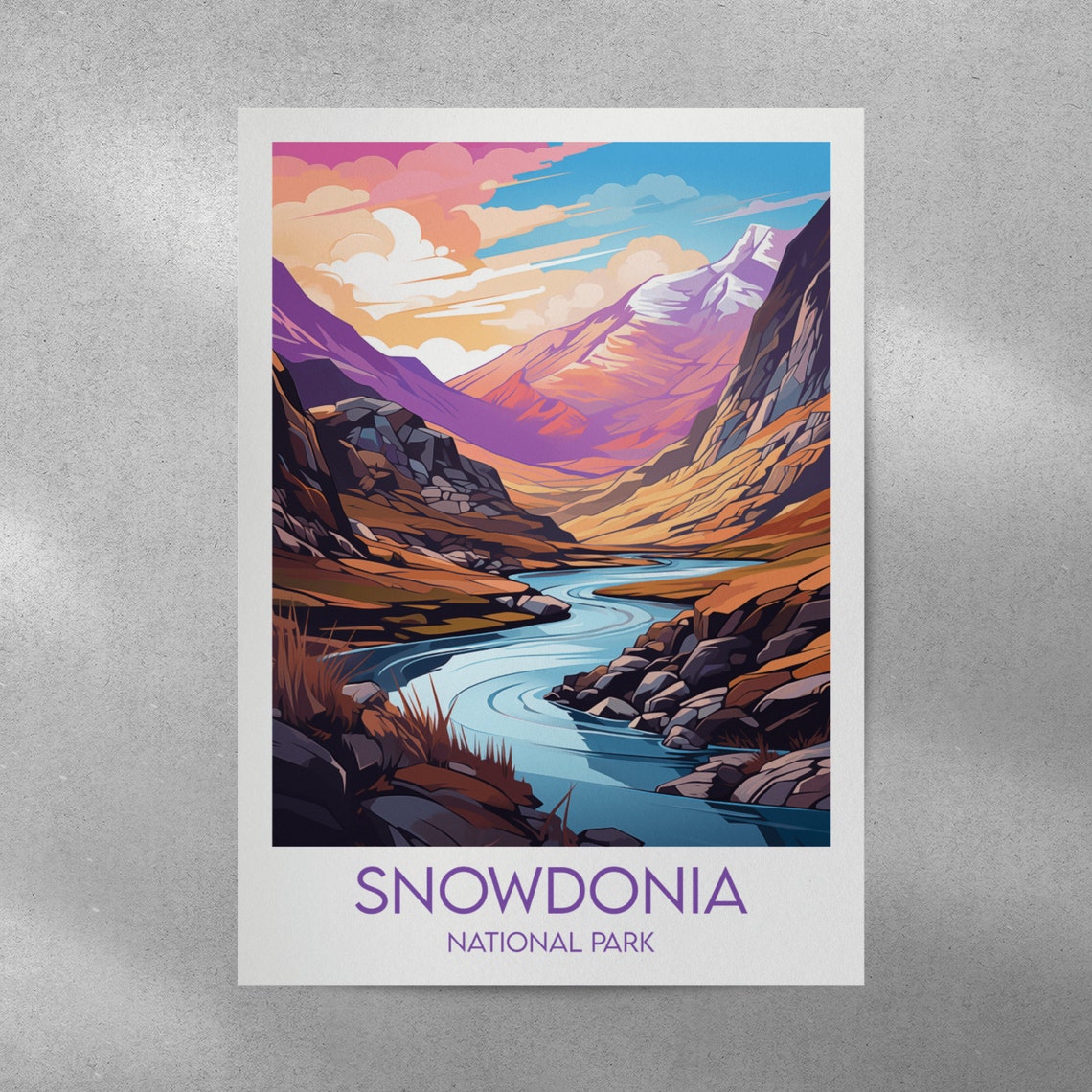 Snowdonia National Park Purple Mountain Valley River Travel Poster - Image 4