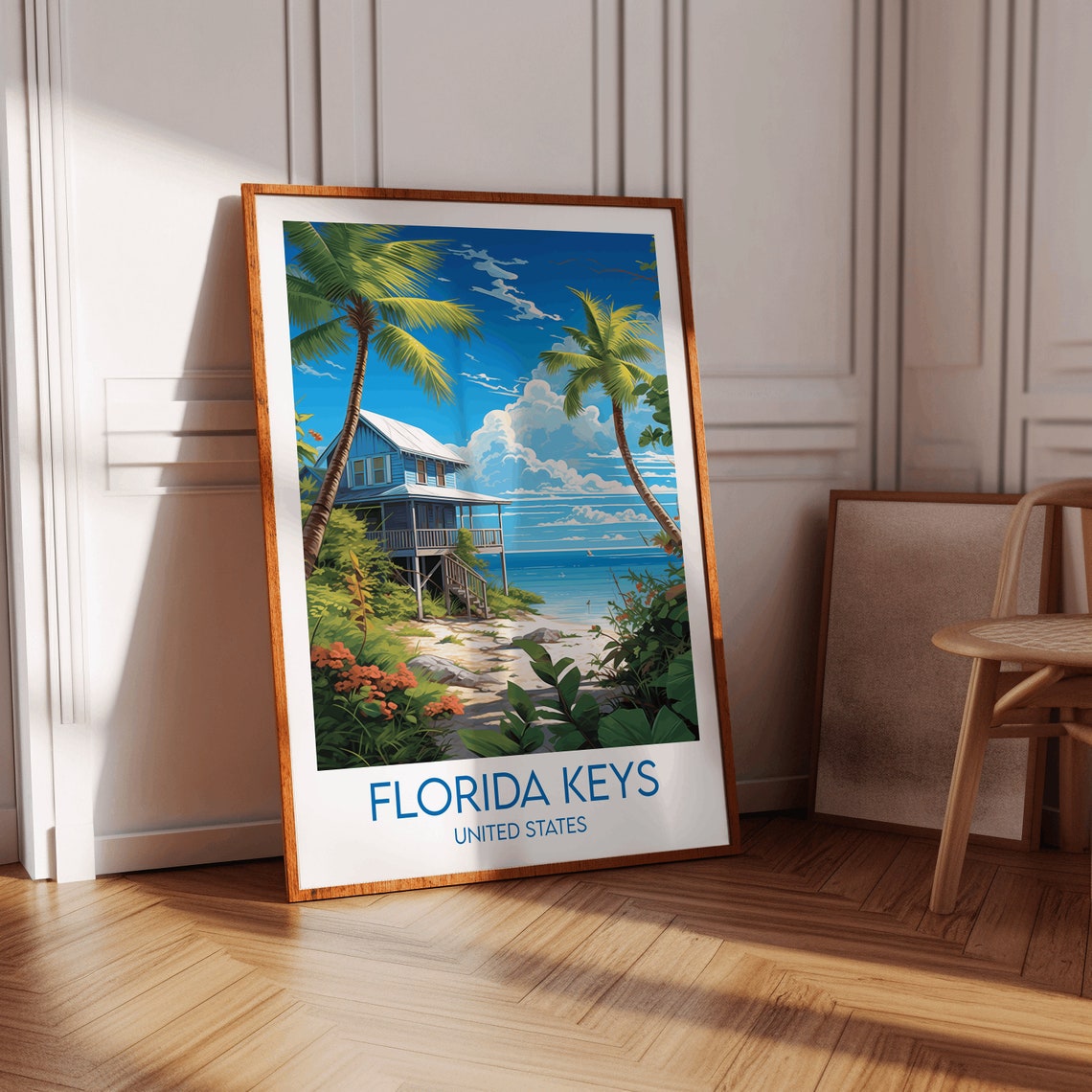 Florida Keys United States Stilt Beach House Palm Coast Art Poster - Image 2