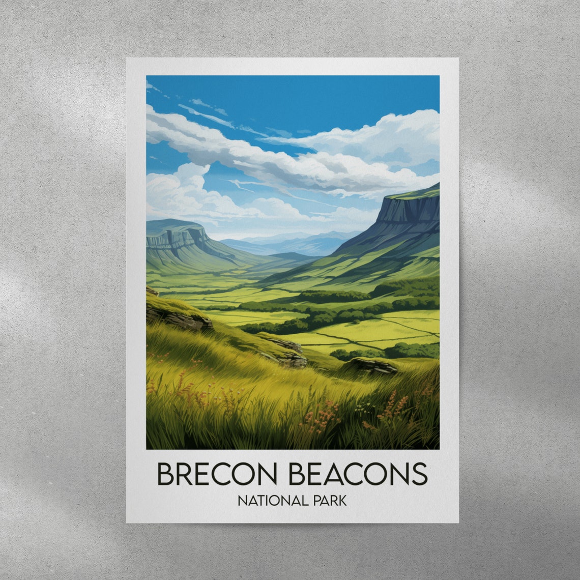 Brecon Beacons National Park Wales Travel Poster Green Valley Art - Image 4