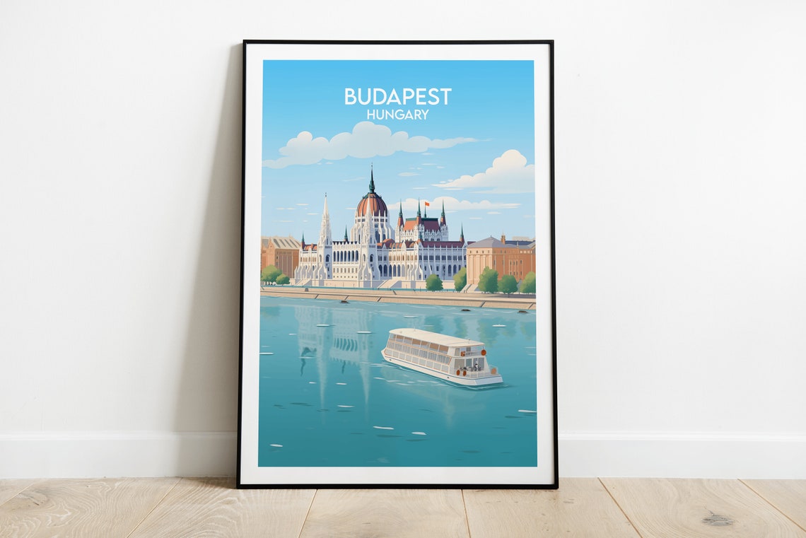 Budapest Hungary Danube Parliament Building Skyline Travel Poster