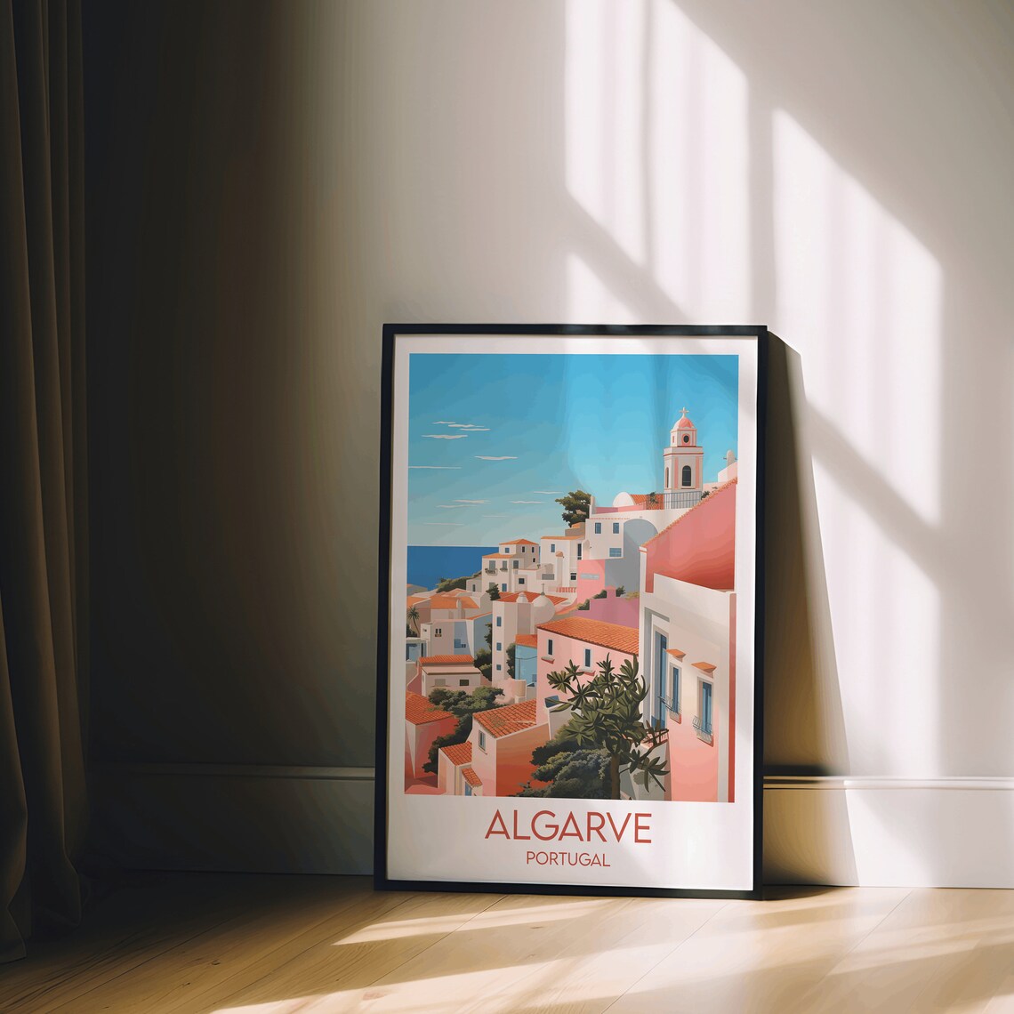 Algarve Portugal Seaside Village Rooftops Classic Travel Art Poster - Image 2