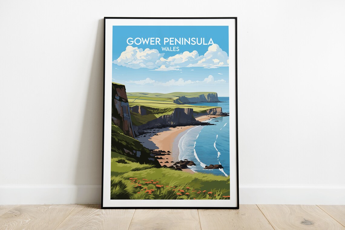 Gower Peninsula Travel Poster, Wales Custom Gift