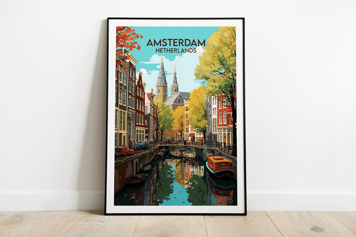 Amsterdam Travel Poster, Netherlands Custom Gift