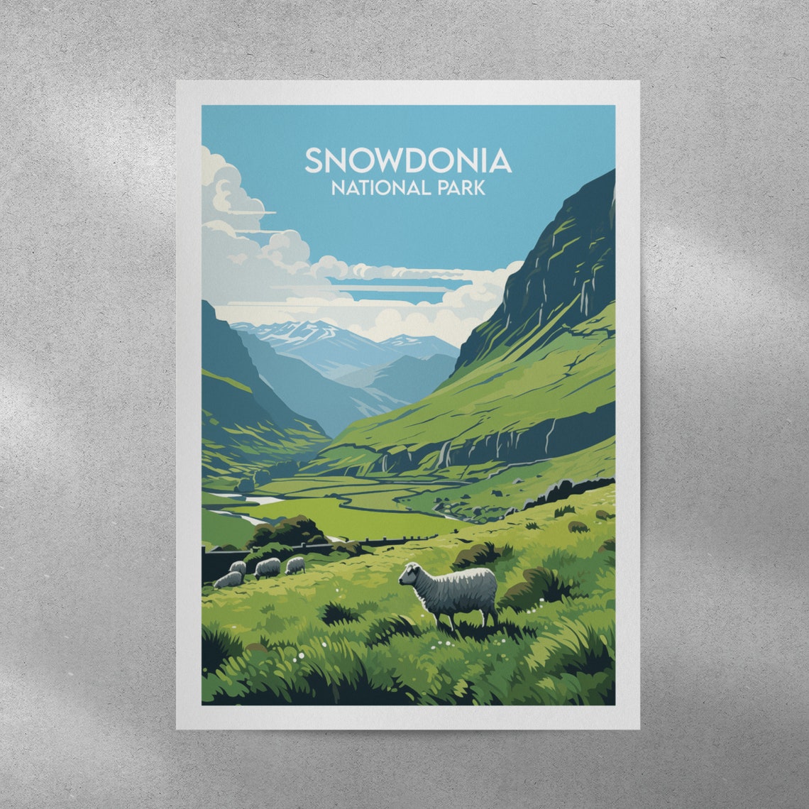 Snowdonia National Park Green Hills Sheep Grazing Poster Art - Image 4