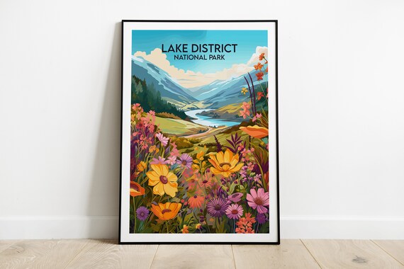 Lake District National Park Wildflower Meadow Mountain Travel Poster
