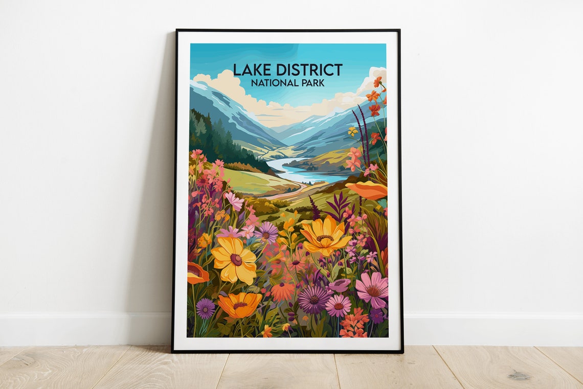 Lake District National Park Wildflower Meadow Mountain Travel Poster