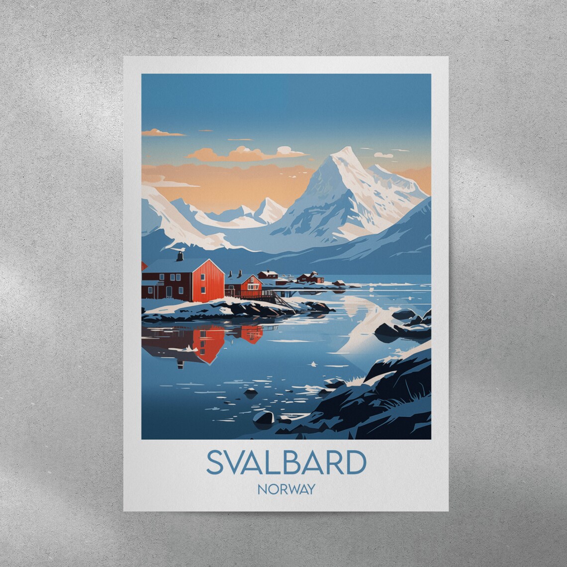 Svalbard Norway Arctic Red Cabins Fjord Vintage Travel Poster - Image 4