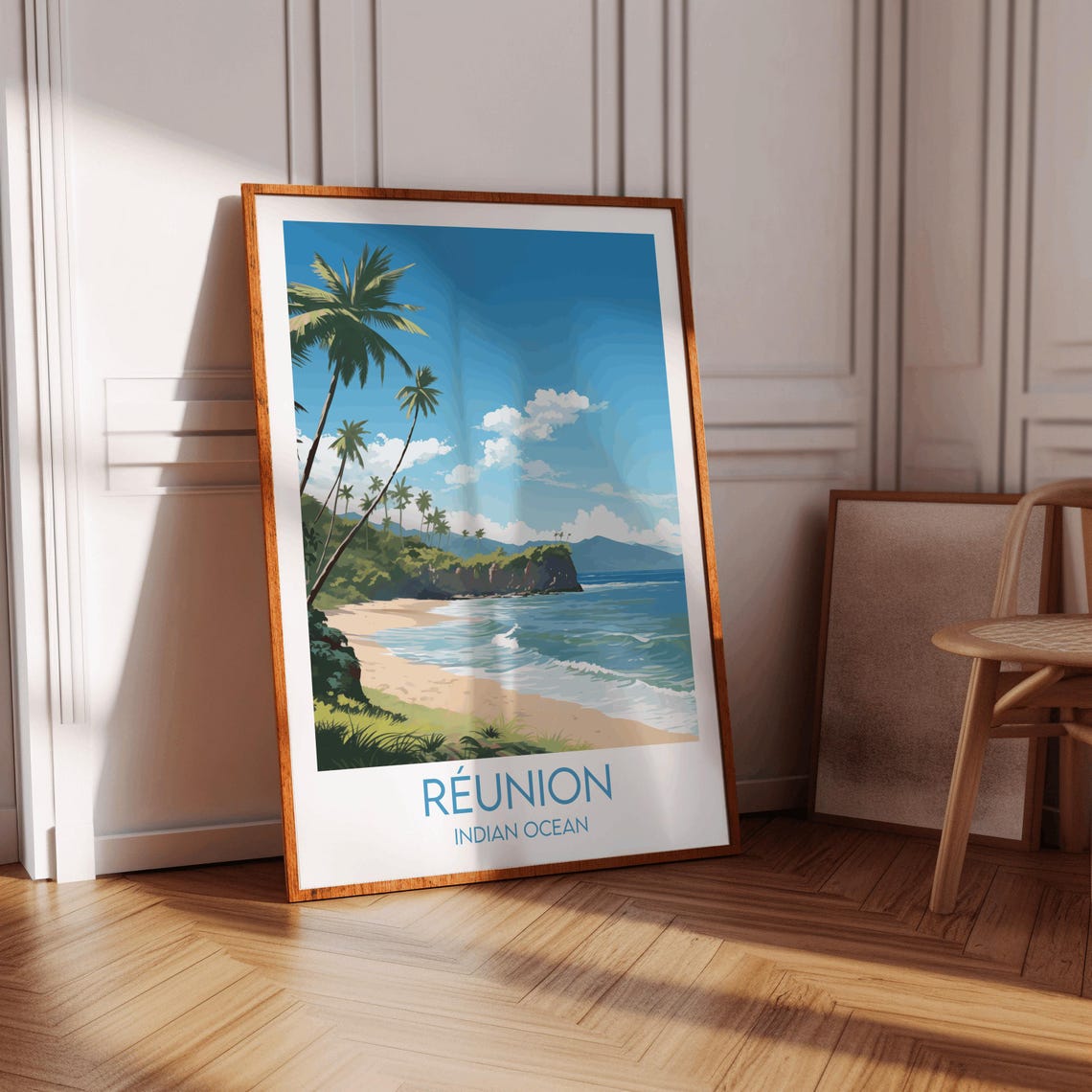 Reunion Indian Ocean Beach Palm Headland Scenic Travel Wall Art - Image 3